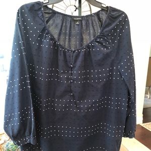 Talbots button front navy with white dots top